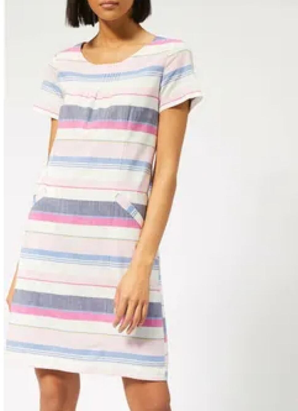 Joules Henrietta Striped Linen Blend Shift Dress Womens 12 Multicolor Coastal